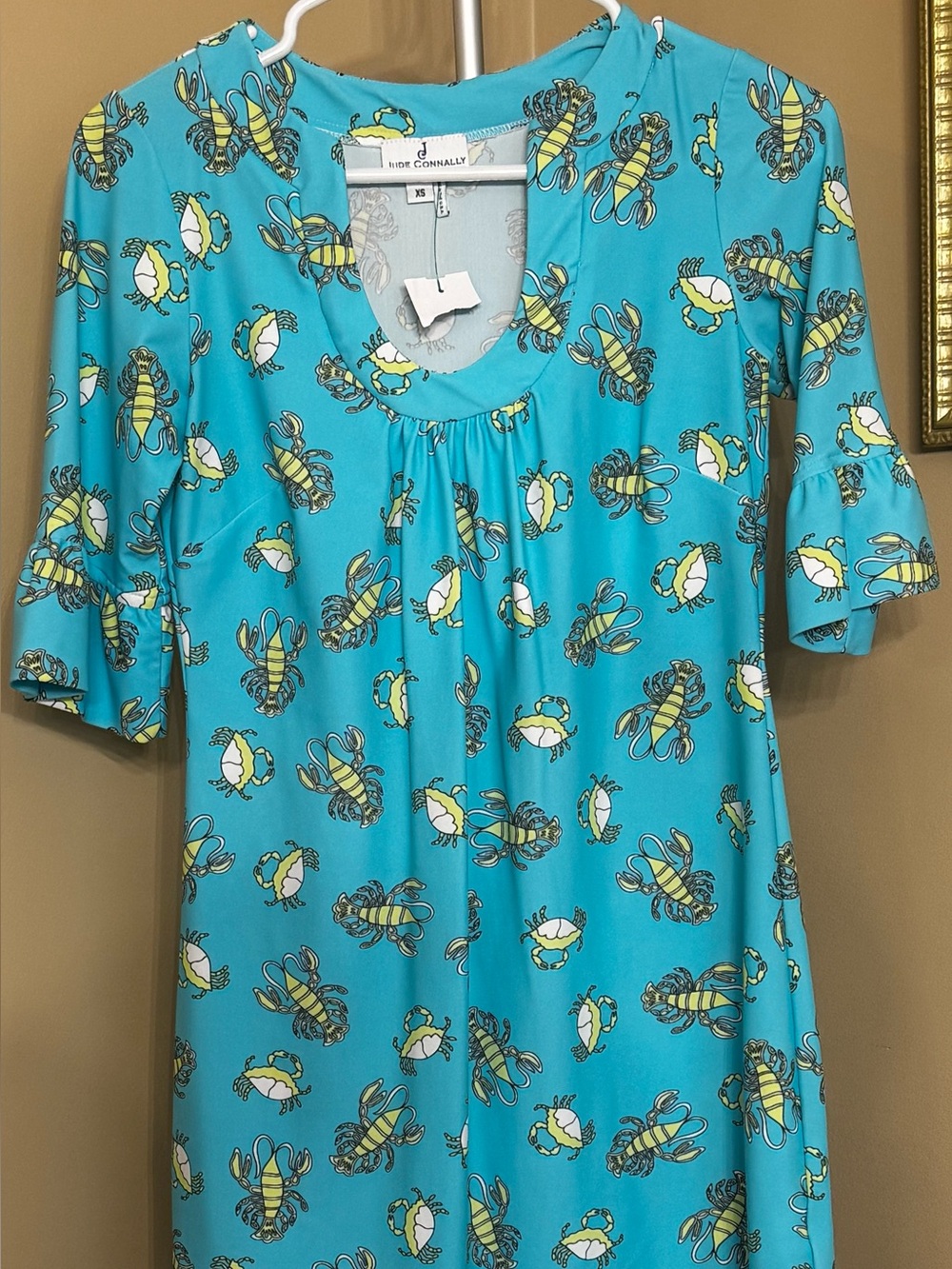 Jude Connally Turquoise Crab-Print Scoop Neck Tunic